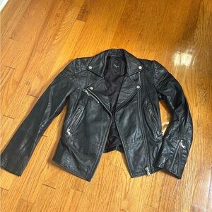 Barneys New York Black Genuine Leather Moto Jacket Size 6